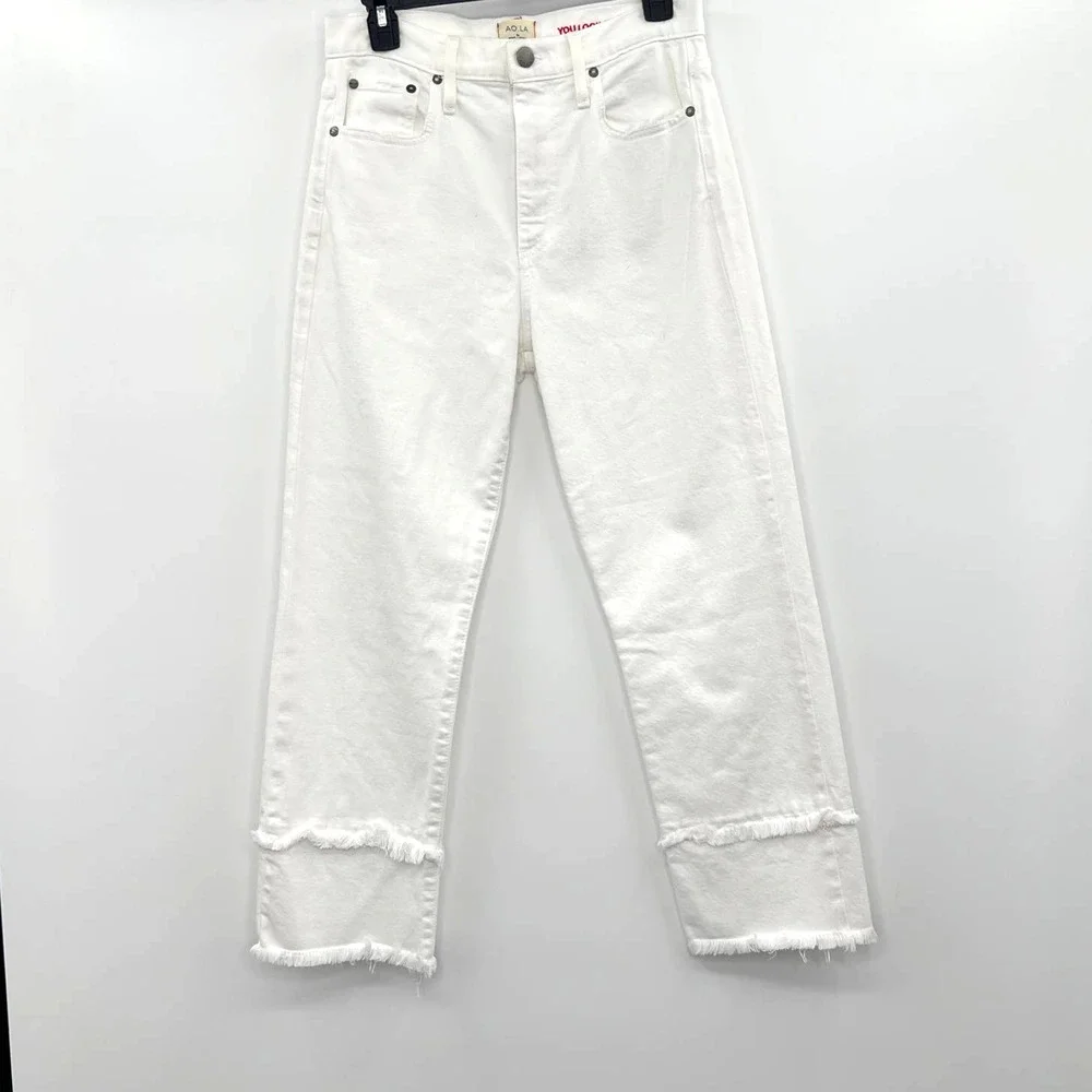 AO.LA Alice + Olivia Amazing High Rise Jeans Women's 29 White Double Denim Hem - Picture 1 of 7